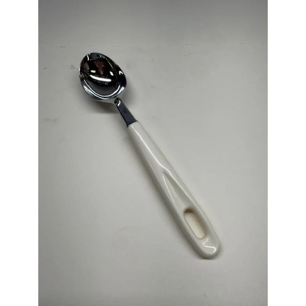 Chrome Plated Metal Ice Cream Scoop with White Plastic Handle 8.5 Inch